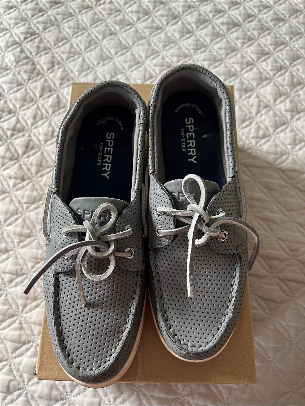 Sperry Women's Gray Perforated Leather Boat Shoes